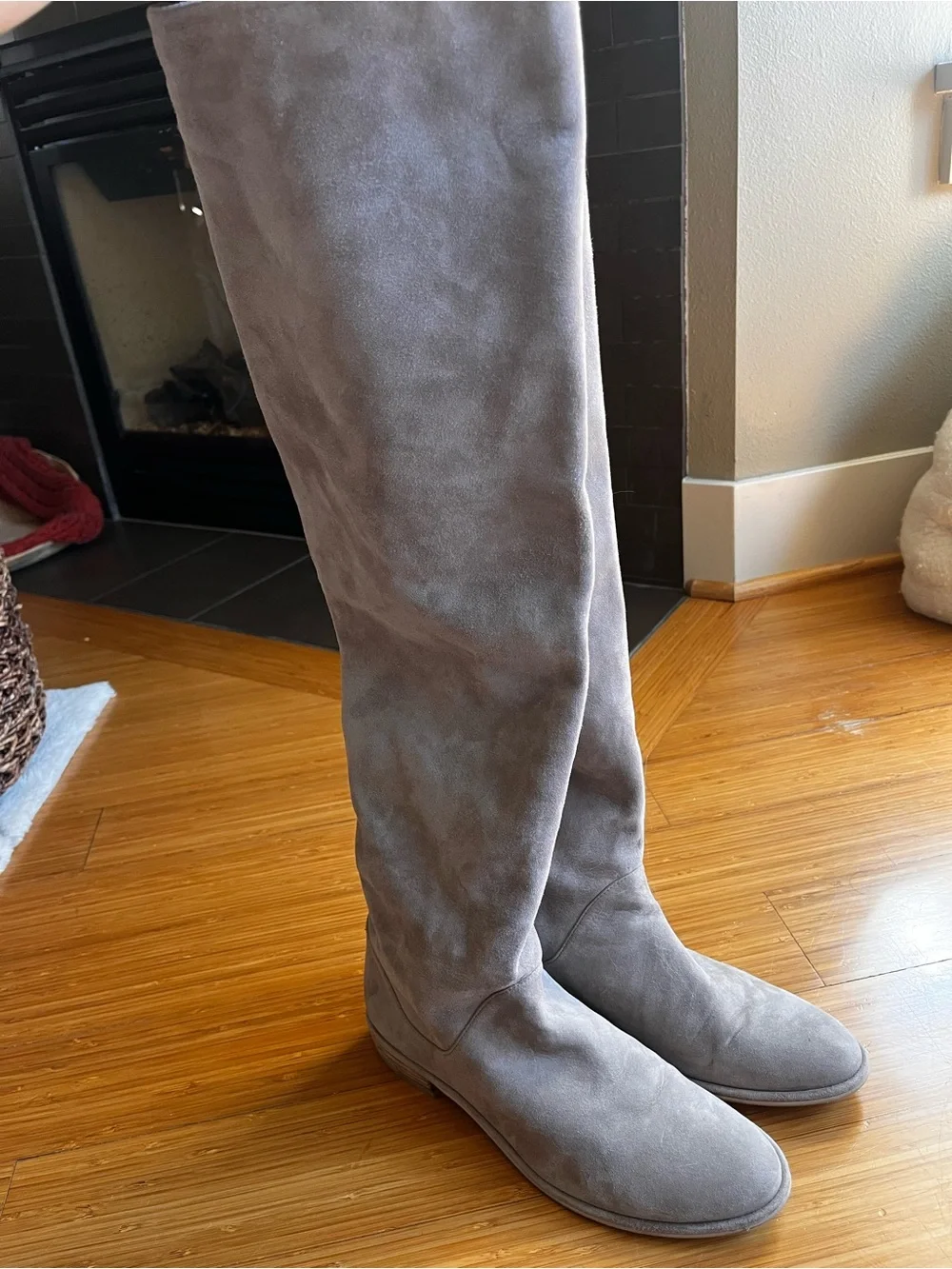 Stuart Weitzman Rockerchic Over-the-Knee Gray Suede Boots - Women